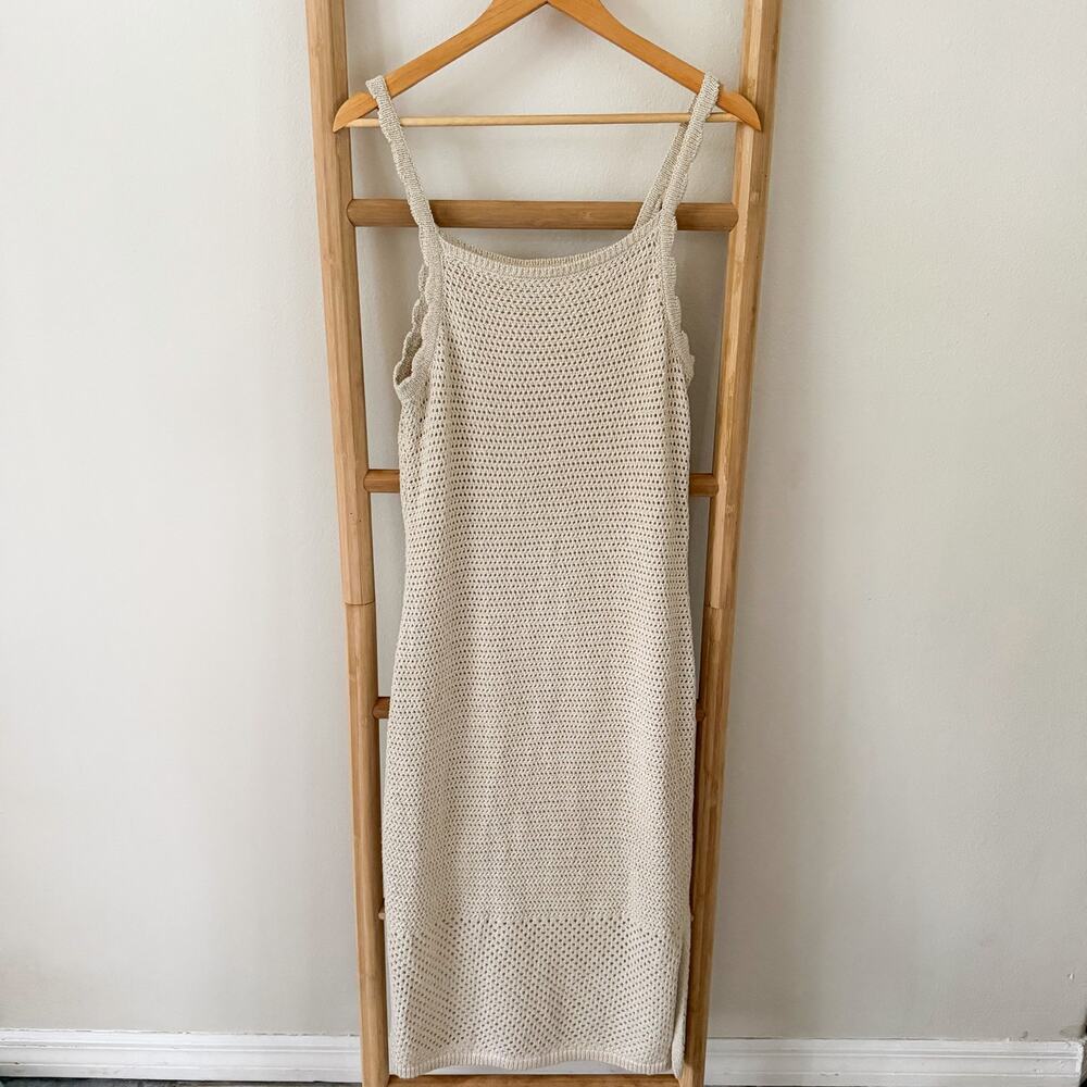 Joie Crochet Knit Midi Dress L Ivory Metallic Shimmer Sleeveless Resort Beach